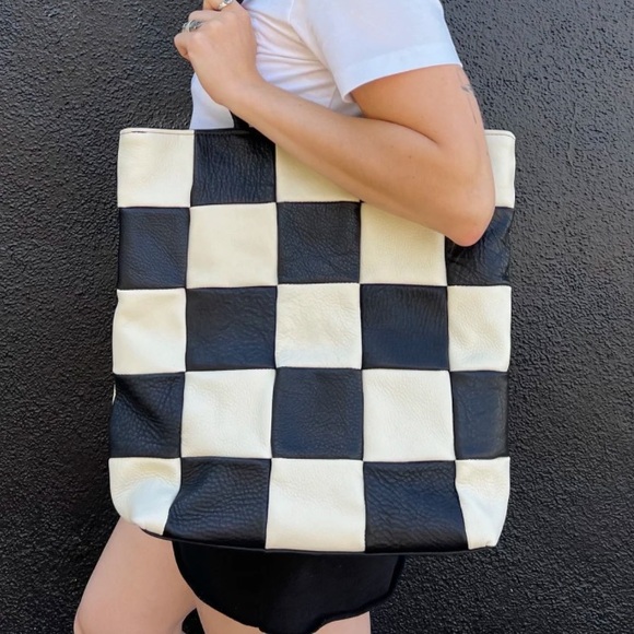 Black and Cream Checkered Women's Bag - Picture 1 of 5